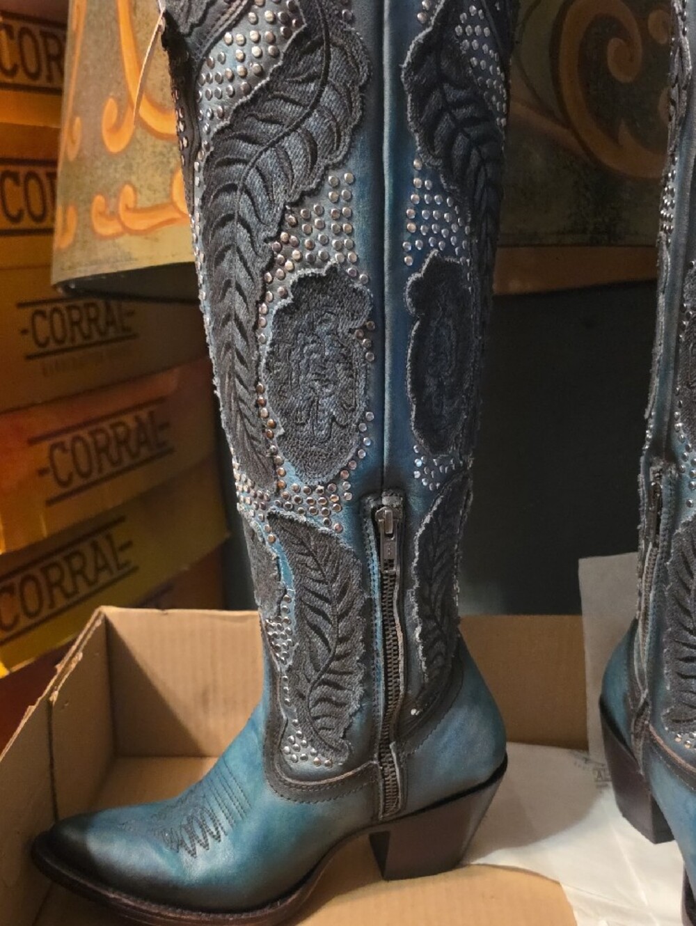 Corral Teal & Black Studded Western Boots - Picture 4 of 5